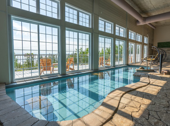 Pool at the O'Quartz Spa and view of the St. Lawrence River.