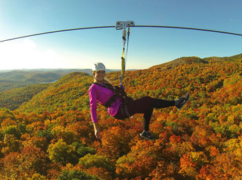 Woman on a zipline at Mont-Tremblant.