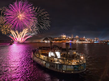 Fireworks in the sky in Québec City and AML cruise ship