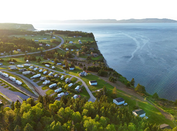 Aerial view of the Fort Prével campsite and the sea