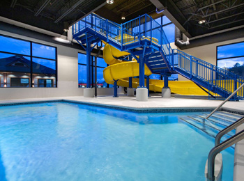 The indoor pool and water slide at Microtel Mont-Tremblant.