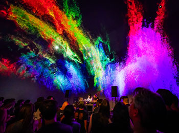 Splash of  rainbow colours during a tech music show