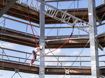 Acrobat inside the panoramic tower at Sentier des cimes.