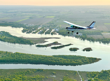 Tourist plane and aerial view of Haut-Richelieu.