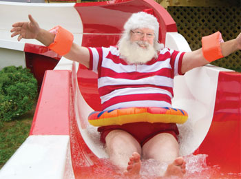 Santa Claus in a water slide.